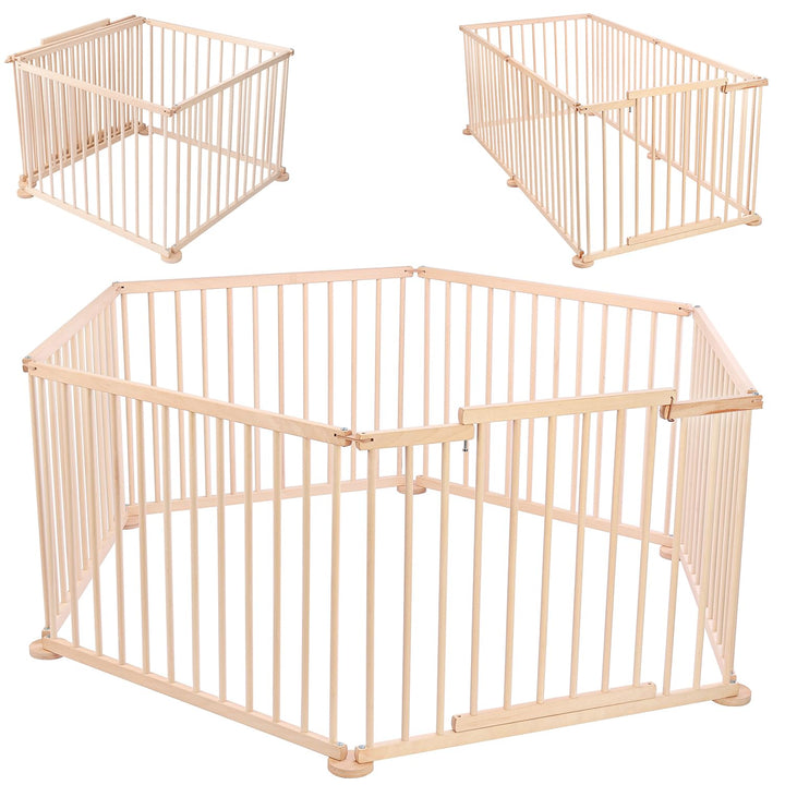 Spec-wood Baby Laufgitter klappbar ink. Tür XXL 92x74 cm aus Buchenholz - Laufstall Baby Holz mit Si