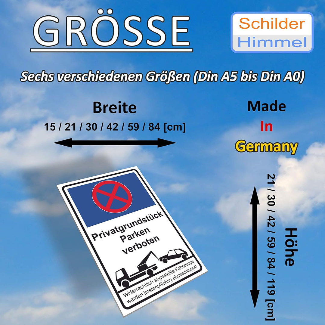 SCHILDER HIMMEL anpassbares Parken verboten Schild 59x42cm Alu-Verbund mit Klebestreifen, Privatgrun