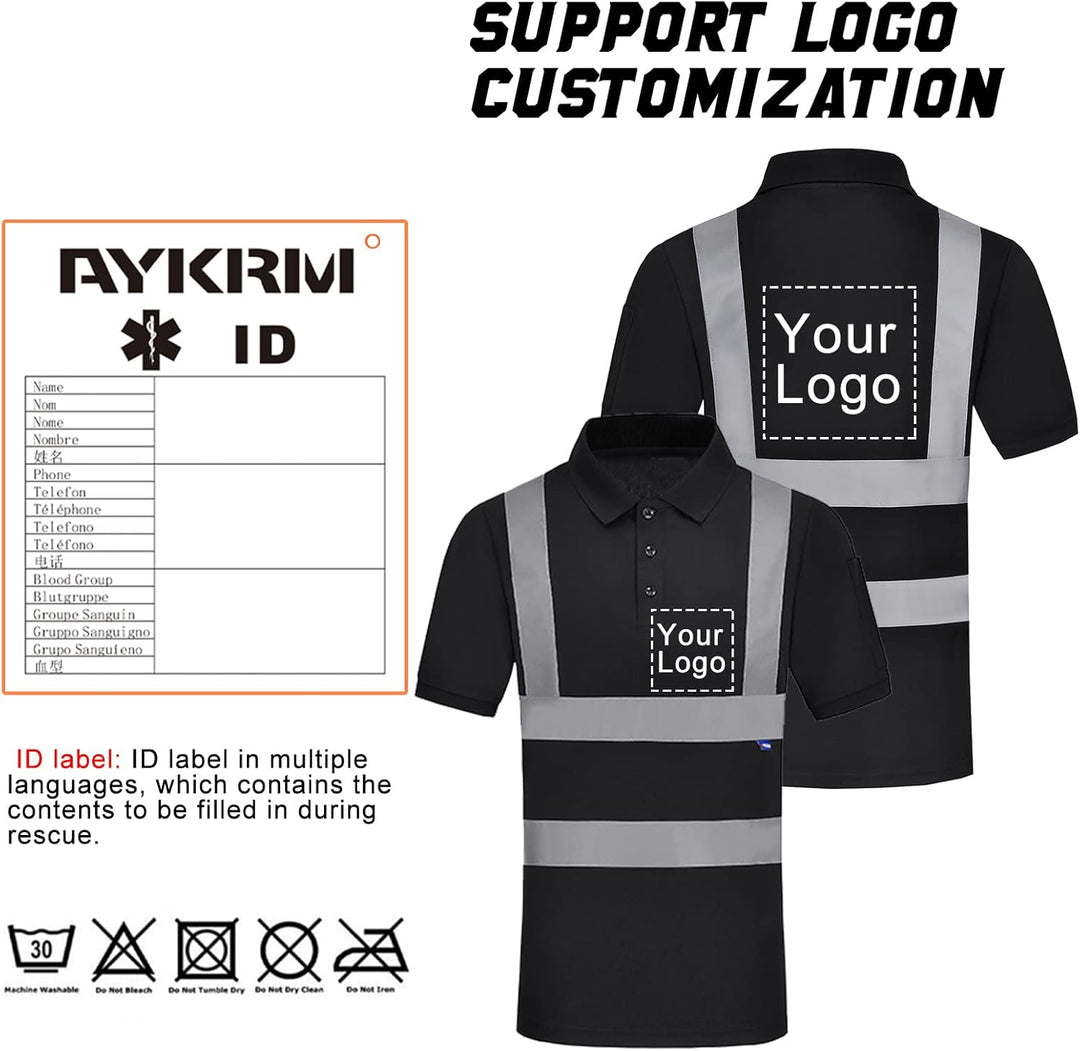 Warnschutz Polo T-Shirt Warnschutzshirt Warnshirt Warnschutz Arbeitskleidung 7 Farben L Kurzarm-schw