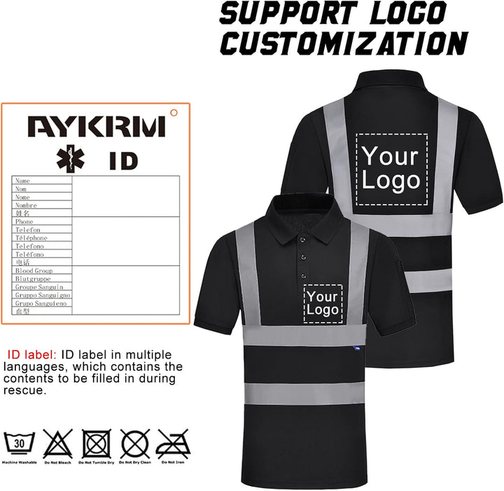 Warnschutz Polo T-Shirt Warnschutzshirt Warnshirt Warnschutz Arbeitskleidung 7 Farben L Kurzarm-schw