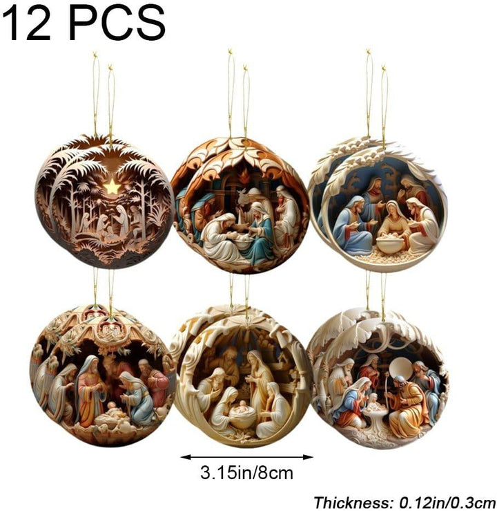 12 Stück Krippen-Ornamente, Weihnachtsdekoration Aus Holz Zum Aufhängen, Die Geburt Jesu, Weihnachts