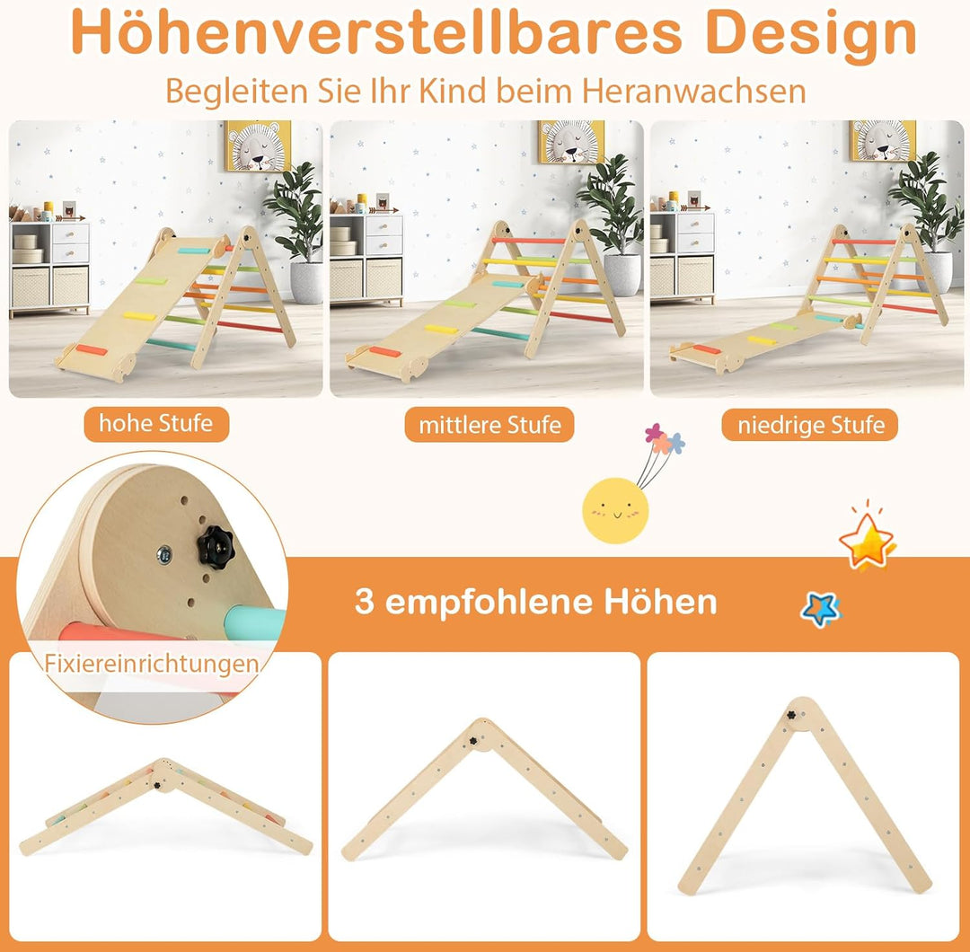 COSTWAY Kletterdreieck mit Rutsche, 7 in 1 Klettergerüst Indoor ab 3 Jahren, Kletterdreieck klappbar