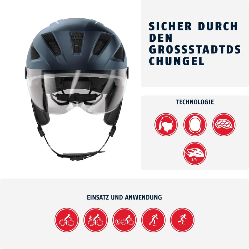 ABUS Stadthelm Pedelec 2.0 ACE - Fahrradhelm mit Rücklicht, Visier, Regenhaube, Ohrenschutz - für Da