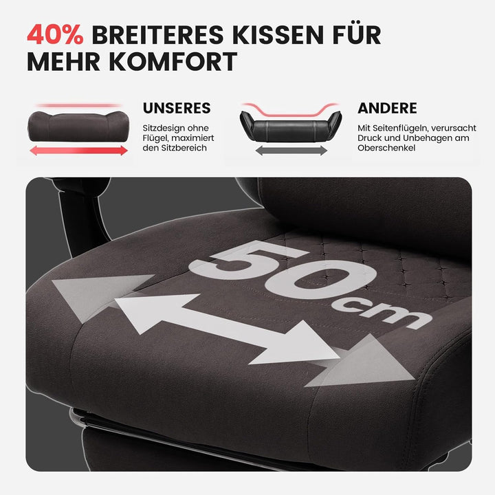 GTPLAYER Gaming Stuhl Stoff, Gaming Sessel mit Taschenfederkissen, ergonomischer Drehstuhl, Gamer St