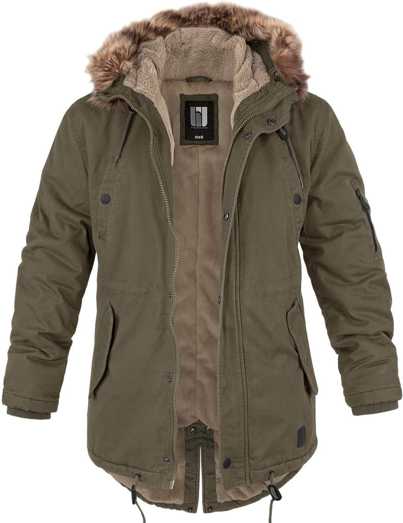 bw-online-shop Winterparka Fishtail mit Futter Herren Parka Jacke XXL Oliv, XXL Oliv