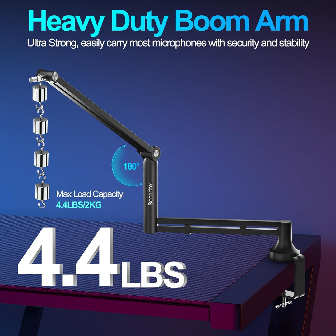 Low Profile Mikrofonarm, Verbesserter Mikrofonständer mit 7 cm Tischklemme, 3/8"- & 5/8"-Adapter, Mi