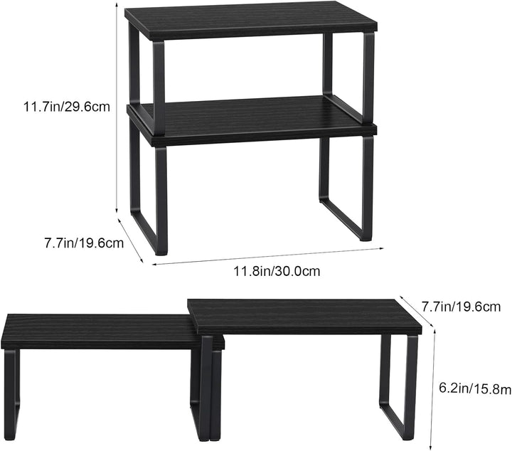 CADUKE Schrankregal Organizer 2er Set, Küchenschrank Lagerregale mit Metallrahmen und Holz-Arbeitspl