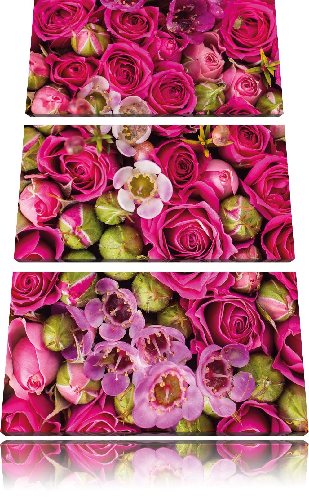 Pixxprint Rosa Rote Rosen als Leinwandbild - Grösse: 3-Teilig (120x80cm) - Wandbild - Kunstdruck - f