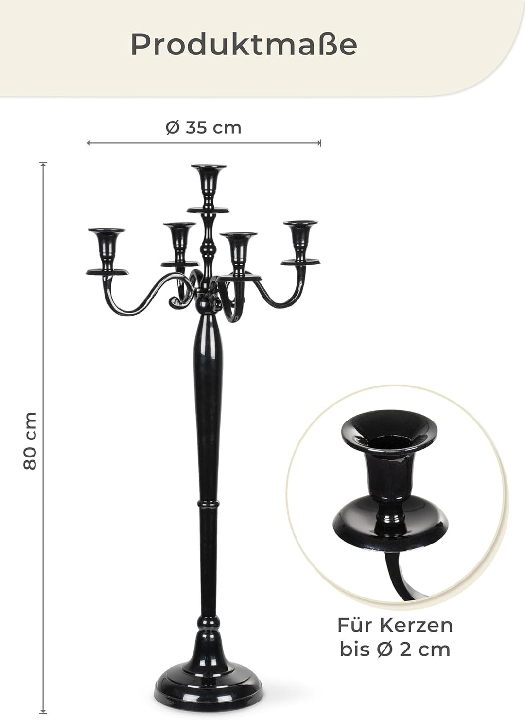 Gräfenstayn® Kerzenleuchter ALU 1, 3 oder 5-armig - 40/60/80cm - Silber, Schwarz, Weiss, Gold (Schwa