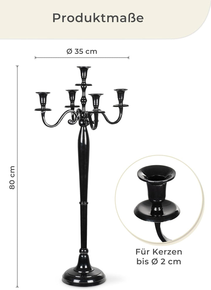 Gräfenstayn® Kerzenleuchter ALU 1, 3 oder 5-armig - 40/60/80cm - Silber, Schwarz, Weiss, Gold (Schwa