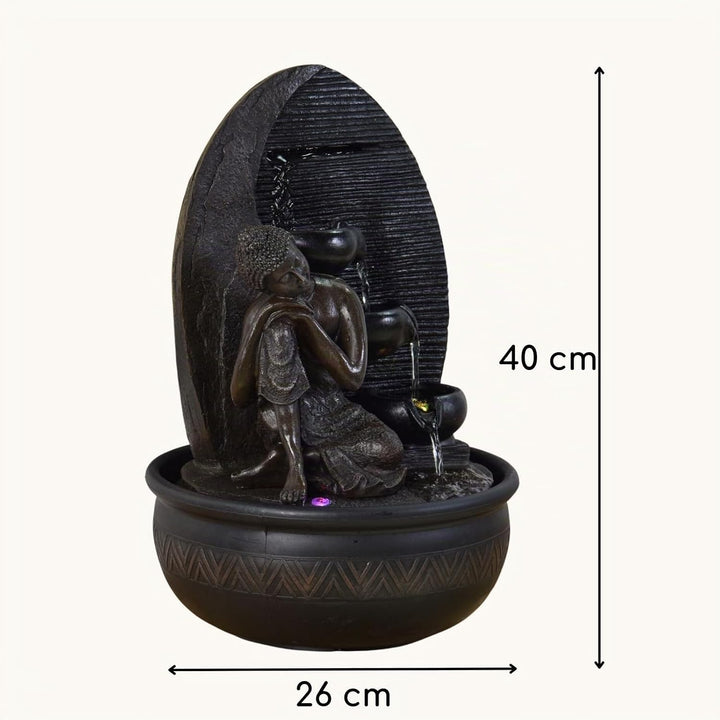 Zen'Light Zimmerbrunnen Buddha Grace, Kunstharz, bronzefarben, 26 x 26 x 40