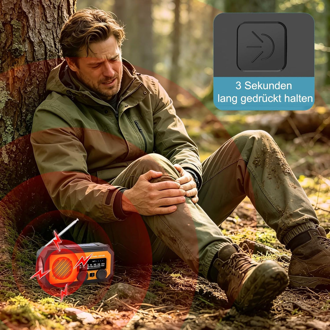 Multifunktions-Kurbelradio 2000mAh ，AM/FM Solar-Radio tragbar， Wetterradio mit LED-Licht & Powerbank