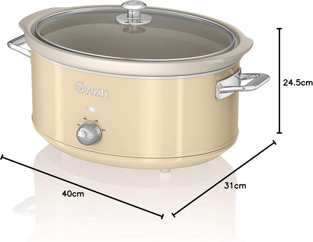 Swan Retro SF17031CN Slow Cooker 6,5L Abnehmbarer Kochbehälter, PFOA- und PTFE-freier Keramischer An