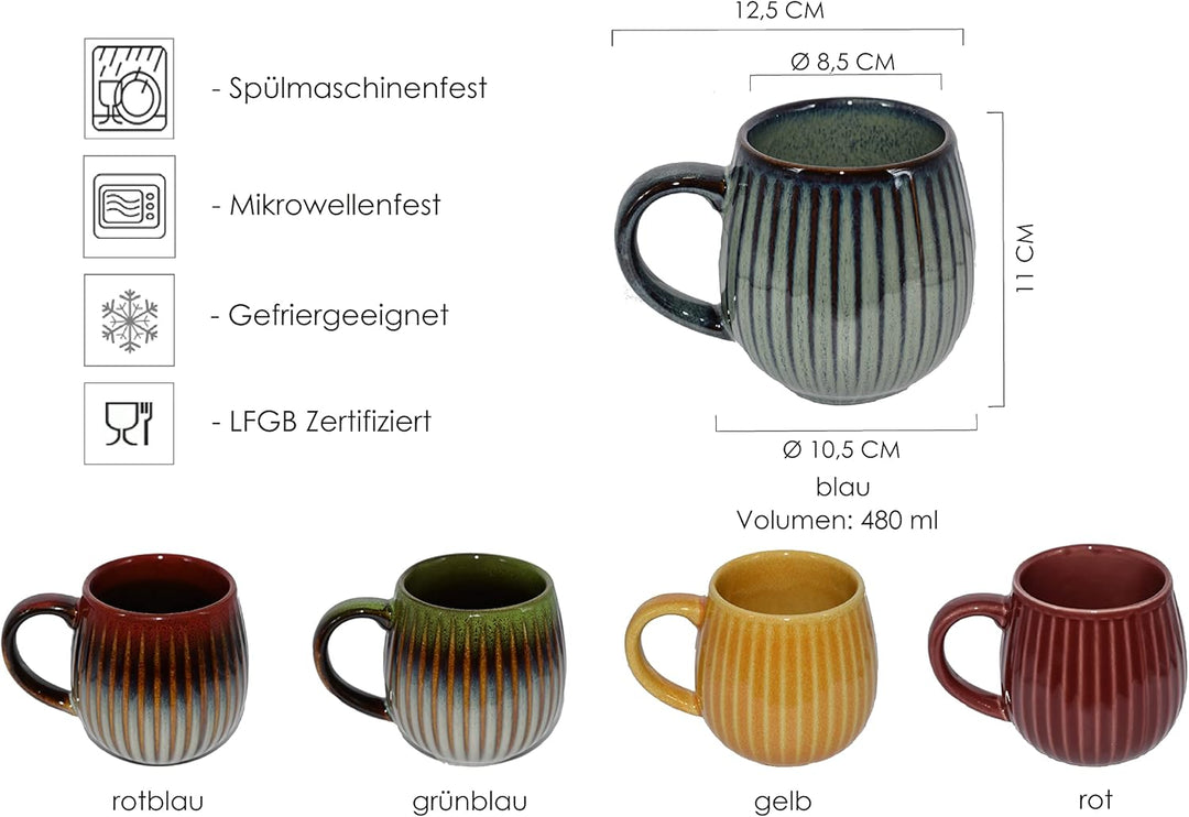 Saumo 5er Set 480 ml Hochwertige Handgefertigte Kaffeetassen aus Porzellan, Kaffee - Tasse in Modern