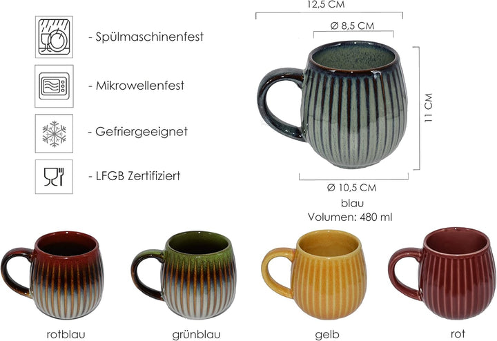 Saumo 5er Set 480 ml Hochwertige Handgefertigte Kaffeetassen aus Porzellan, Kaffee - Tasse in Modern