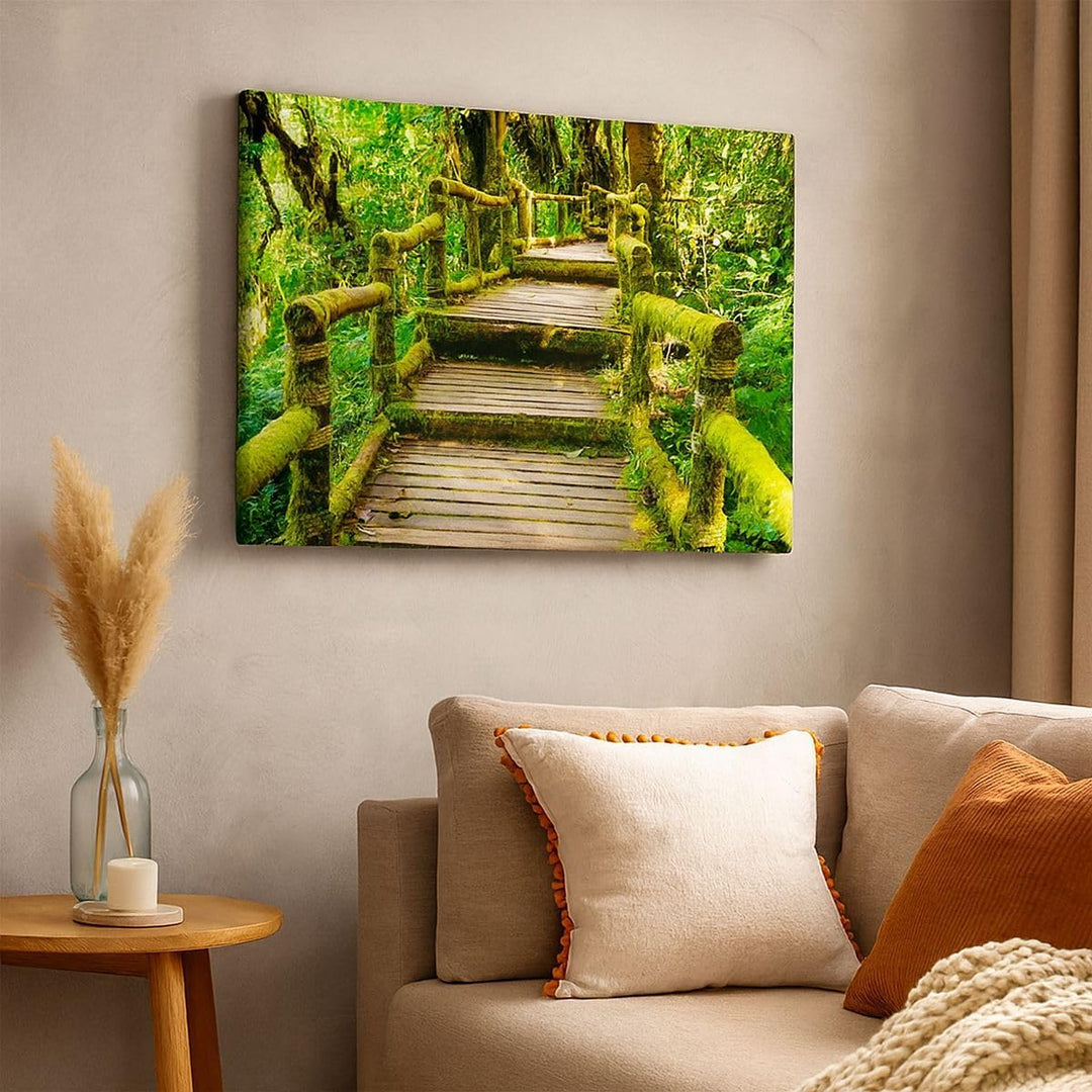 ARTTOR Bilder auf Leinwand Asien natur park brücke Leinwandbild 70x50cm Wandbilder Dekoration Wohnzi