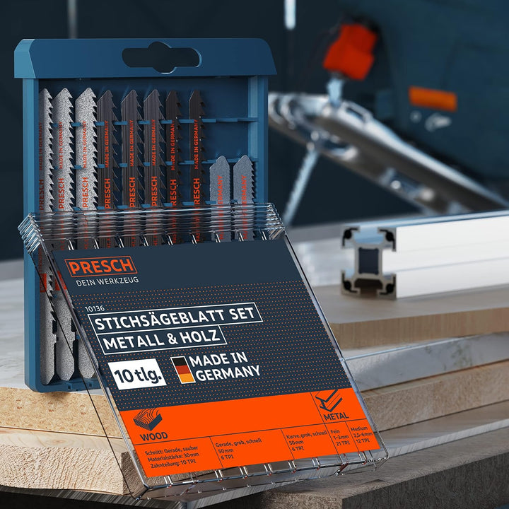 Presch Stichsägeblätter Set Metall & Holz 10 Stk. - Stichsägeblatt Set für alle Anwendungen - Profi