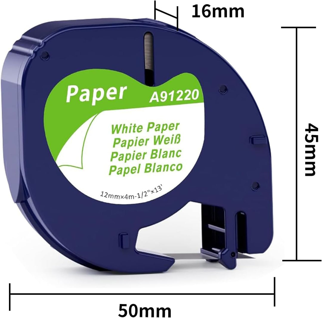10 Packung MarkField Kompatibel mit Dymo Letratag Papier Etikettenband 12mm x 4m, Kompatibel mit Dym
