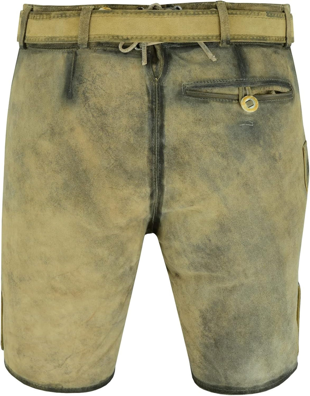 SiXsigma Sports Kurze Herren Trachten Lederhose mit Gürtel, Olive Meliert, Wildbockleder, Antik Okto