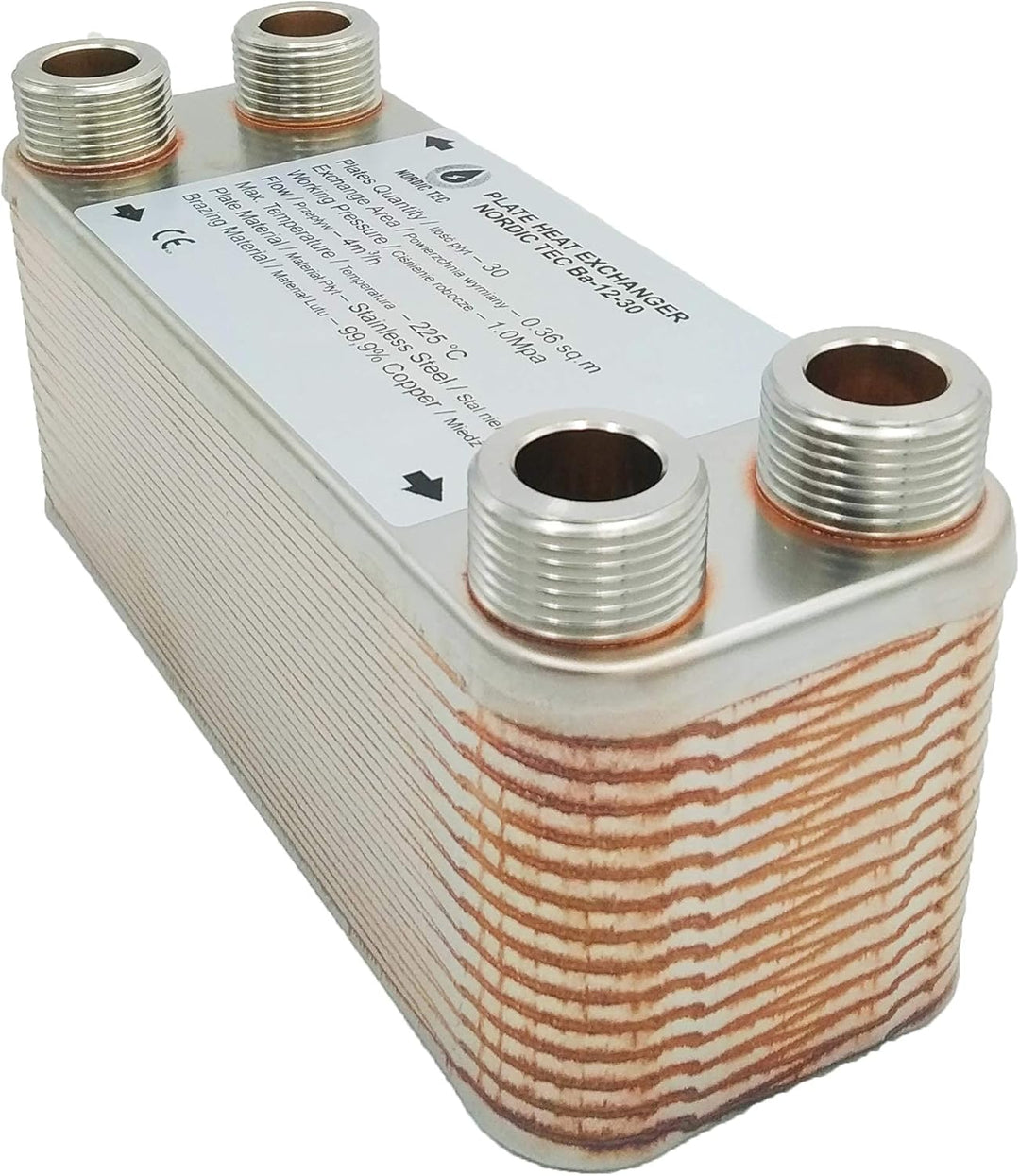 Edelstahl Plattenwärmetauscher Nordic Tec Ba-12-30 30 Platten 65kW 3/4” mit Isolierung mit Wandbefes