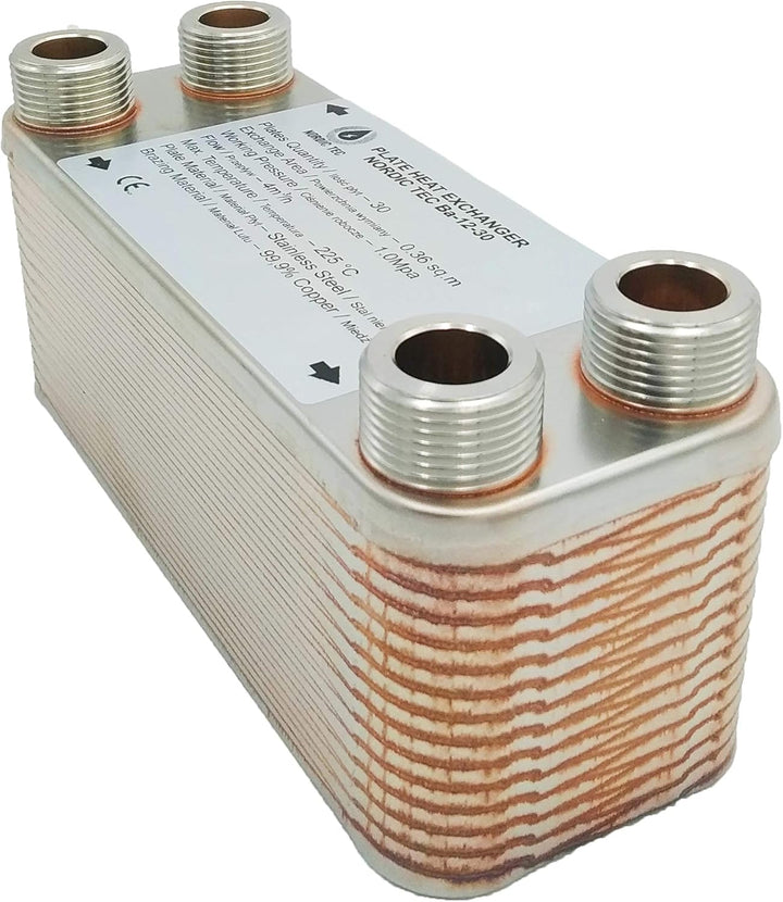 Edelstahl Plattenwärmetauscher Nordic Tec Ba-12-30 30 Platten 65kW 3/4” mit Isolierung mit Wandbefes