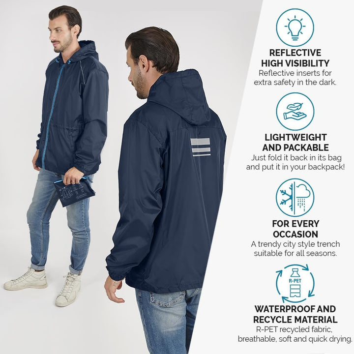Regenjacke Herren Schwarz Gelb für Hohe Sichtbarkeit - Reflektierende Regenponcho Windbreaker Traini