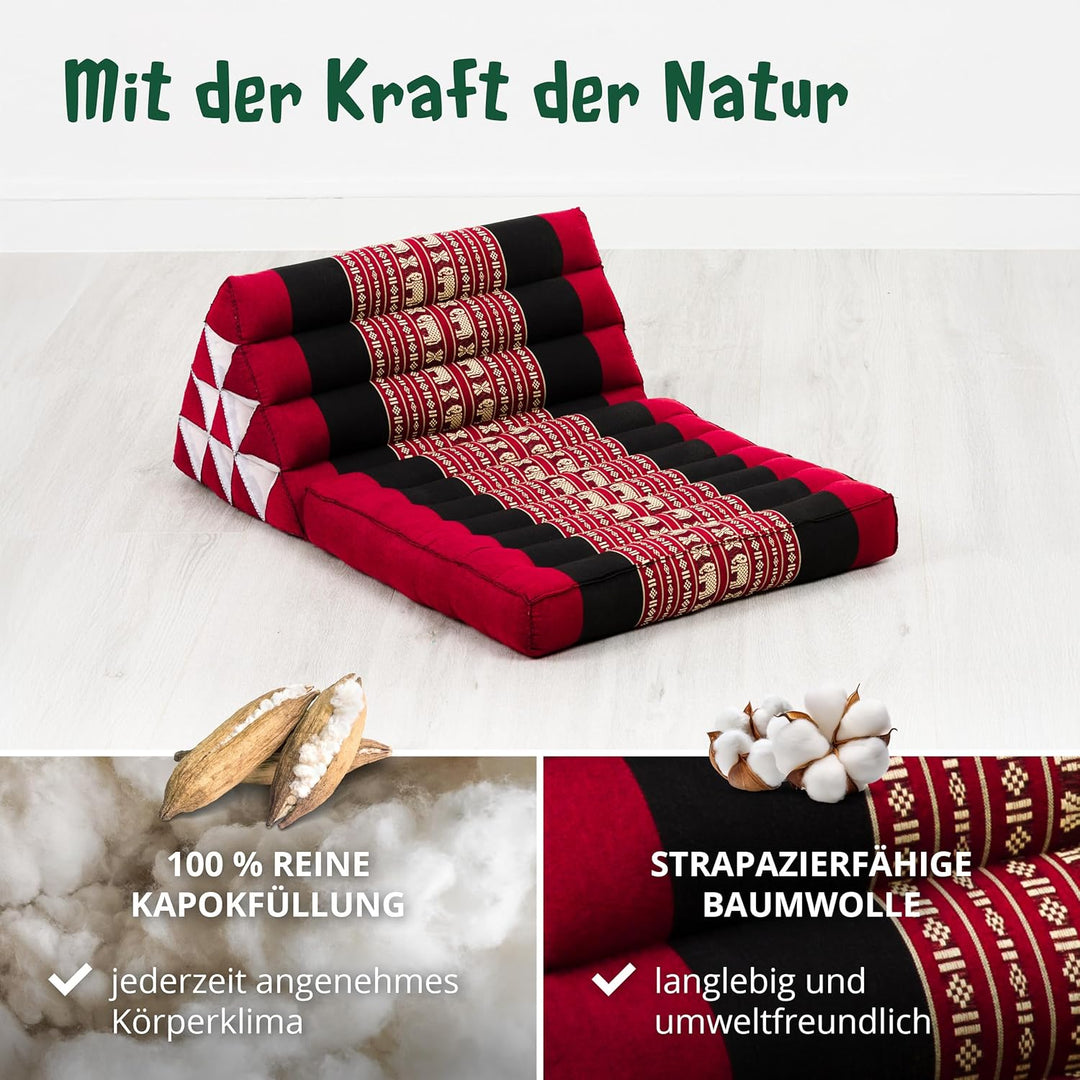 livasia Thaikissen mit 1 Auflage, Dreieckskissen mit Sitzkissen, Keilkissen mit Kapok, Rückenkissen