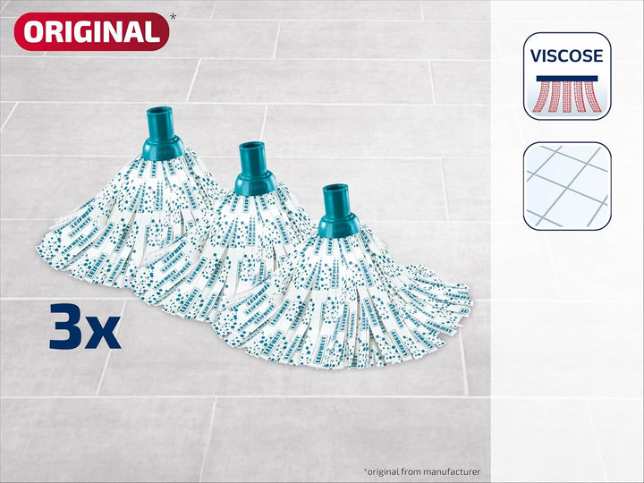Leifheit Ersatzkopf Classic Mop Viskose 3er Set, mit Viskose und Polyester für hartnäckige Flecken a