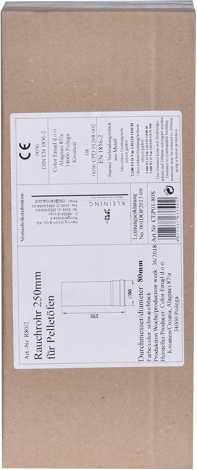 FIREFIX R80/2 Pelletofenrohr aus 1,2 mm starken Stahl in 80 mm Durchmesser, für Pelletöfen und Pelle