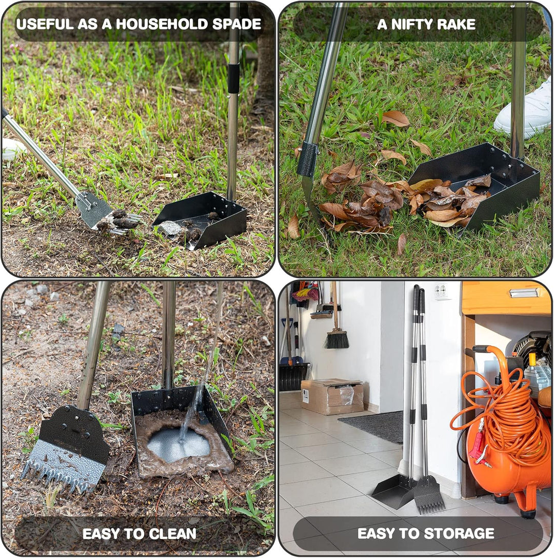 Yangbaga Hundekotschaufel aus Metall Rechen mit Verstellbarer Länge 84/98 cm Langer Griff Large Kehr