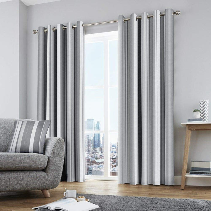 Fusion Whitworth Stripe Vorhänge mit Ösen, gestreift, 100% Baumwolle, 117 x 137 cm, 1 Paar Übergardi