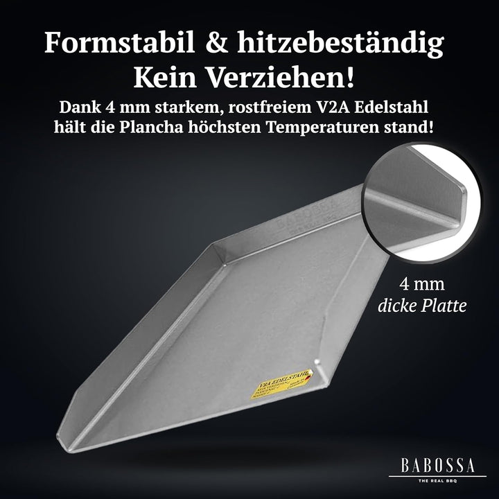 BABOSSA Grill Plancha aus V2A Edelstahl 30 x 40 cm – Erstklassige Verarbeitung & perfekte Hitzeverte