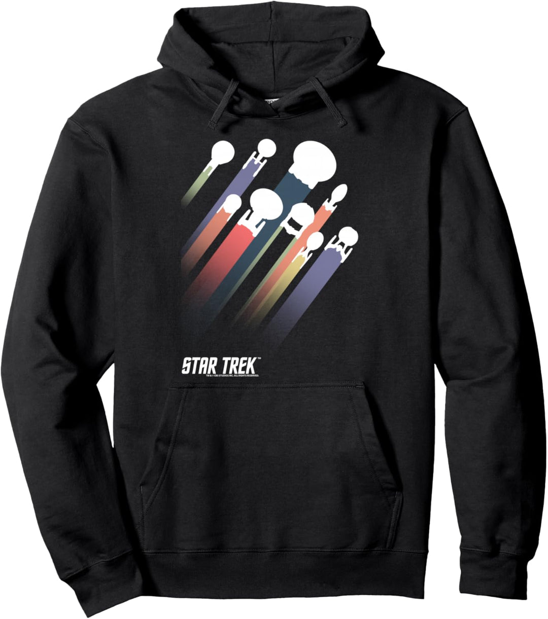 Star Trek Federation Ships Rainbow Stripe Pullover Hoodie