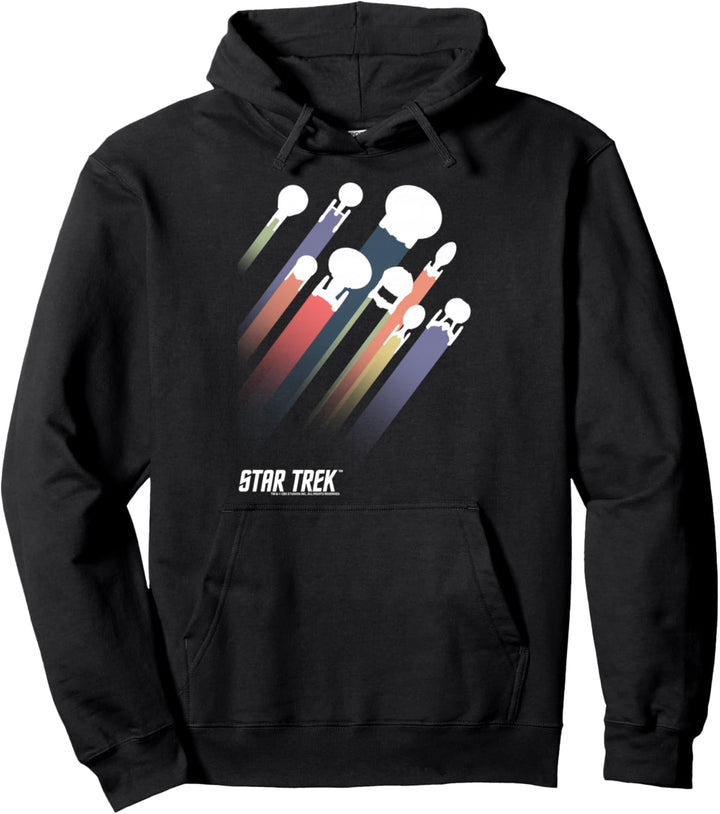 Star Trek Federation Ships Rainbow Stripe Pullover Hoodie