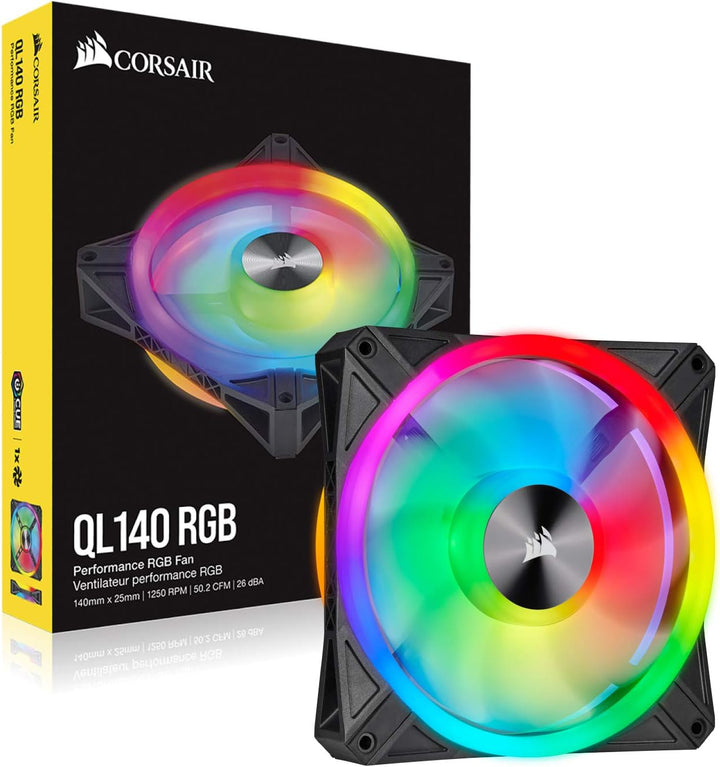 Corsair iCUE QL140 RGB, 140-mm-RGB-LED-PWM-Lüfter (34 Einzeln Ansteuerbare RGB-LEDs, Schwindigkeiten