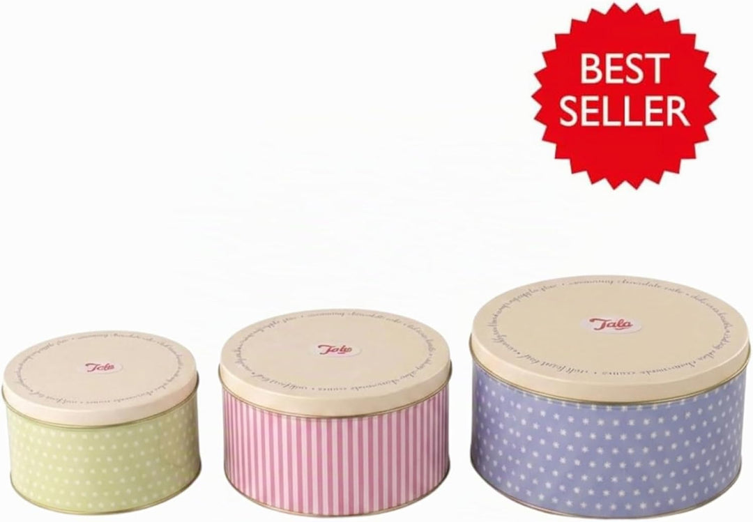 Tala 3er Set Retro-Design Metall Kuchenbehälter | Stapelbar | Für Kuchen, Kekse & Snacks | Grössen: