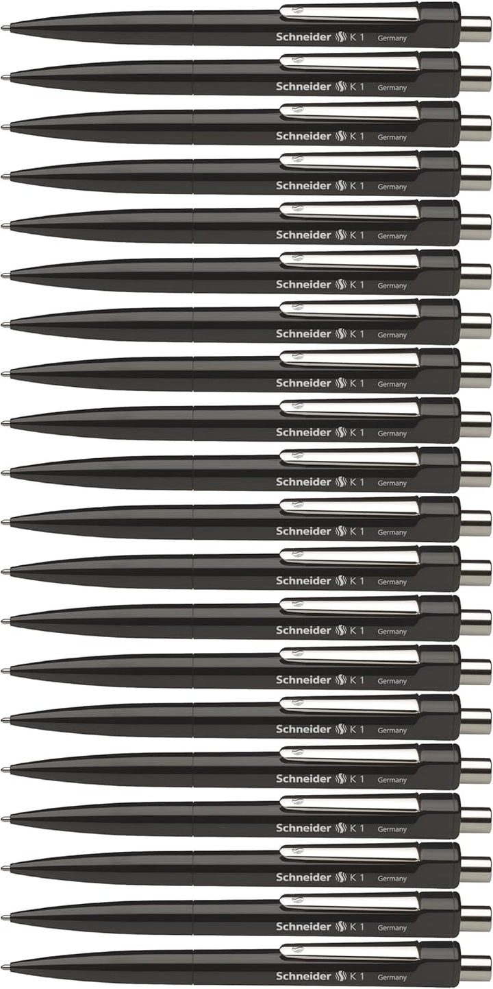 Schneider 3151 K 1 Druckkugelschreiber (M, dokumentenecht) 20er Packung, schwarz, schwarz