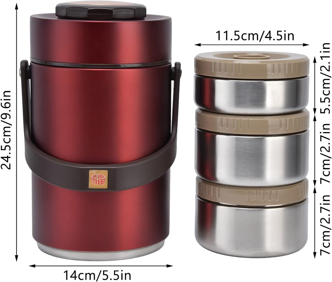 2.3L Edelstahl Isolierbare Lunchbox 3 Schichten Vakuum Isolierter Lebensmittelbehälter Auslaufsicher