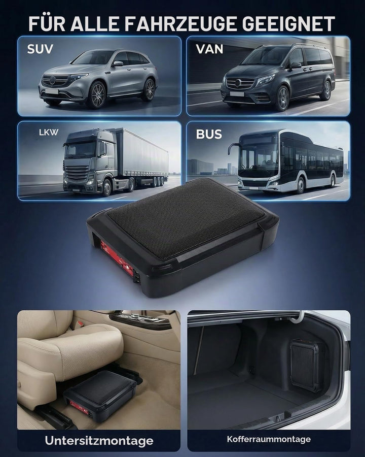 Ultraflacher Auto-Subwoofer, geeignet für Auto/Truck, mit integriertem Verstärker, unter den Sitzen