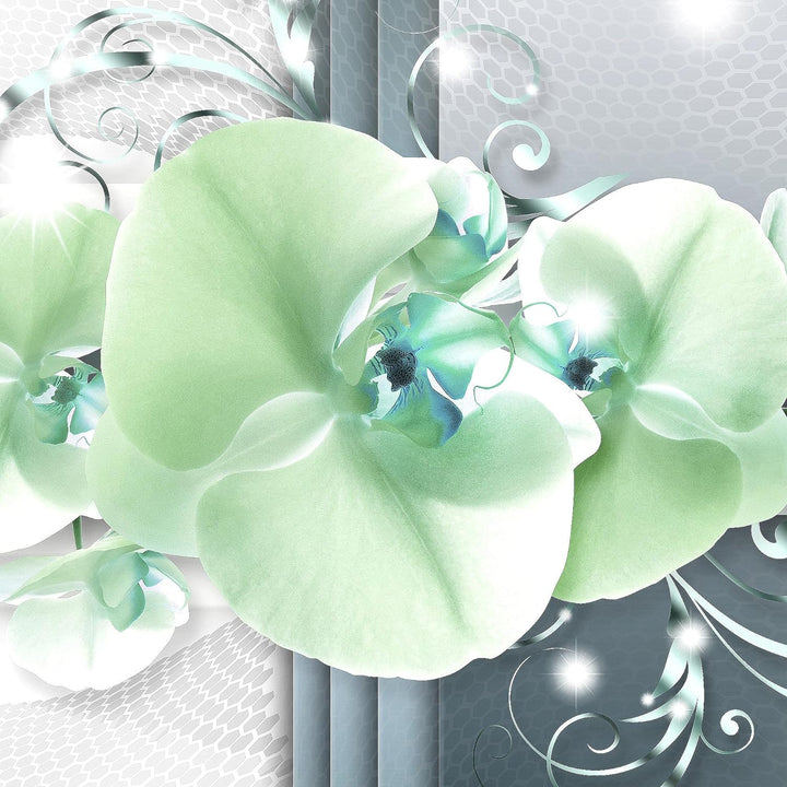 Runa Art - Bilder Blumen Orchidee 200 x 100 cm 5 Teilig XXL Wanddekoration Design Grau Türkis 008351