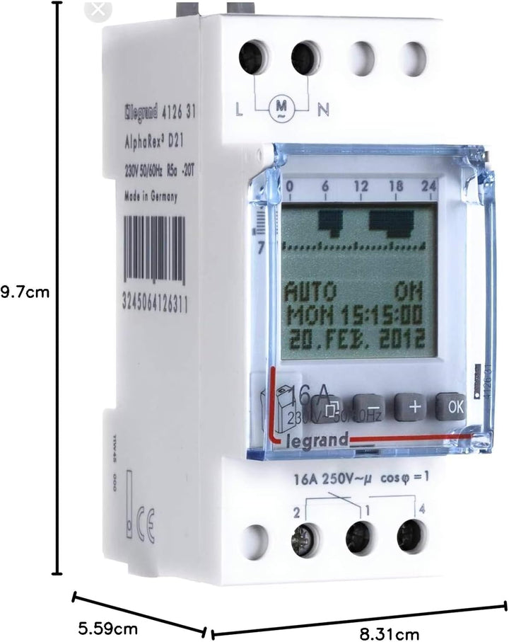 LEGRAND, Digitale Astro-Zeitschaltuhr mit Kombifunktion AlphaRex D21, 1 Kanal, 2-modulig mit 56 Scha