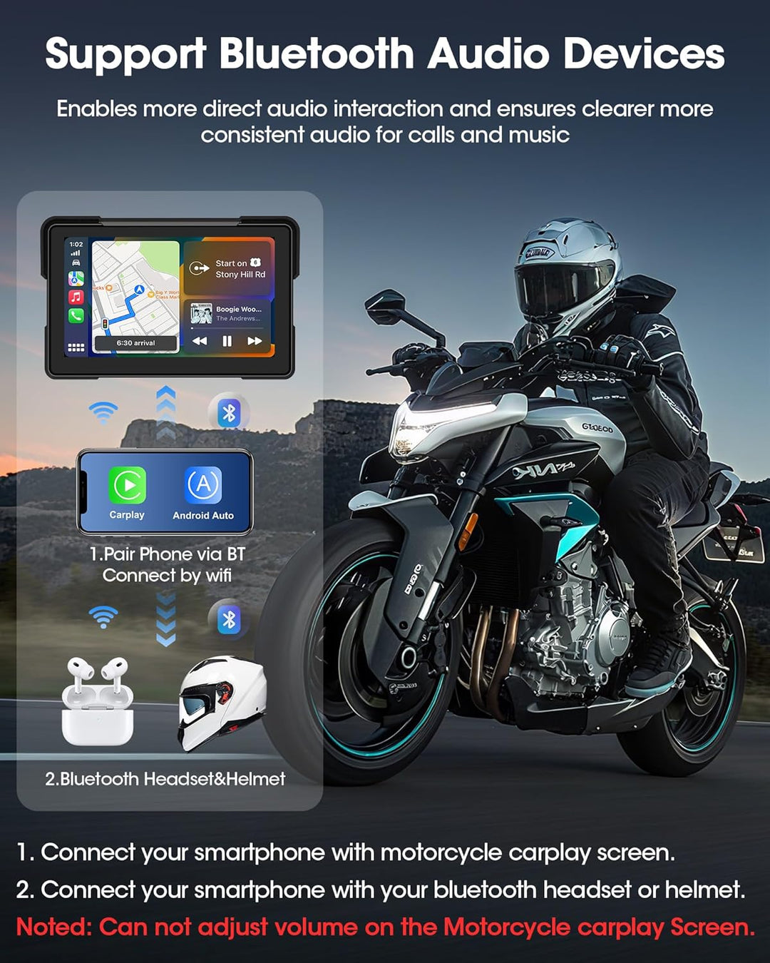 7 Zoll Motorrad Carplay Android Auto Motorrad Display für Motorräder, Navigationsgeräte mit Siri, G-