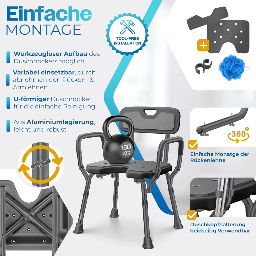 KESSER® Duschhocker mit Lehne für Senioren & Schwangere Duschsitz | Badhocker 150KG belastbar 6 Stuf