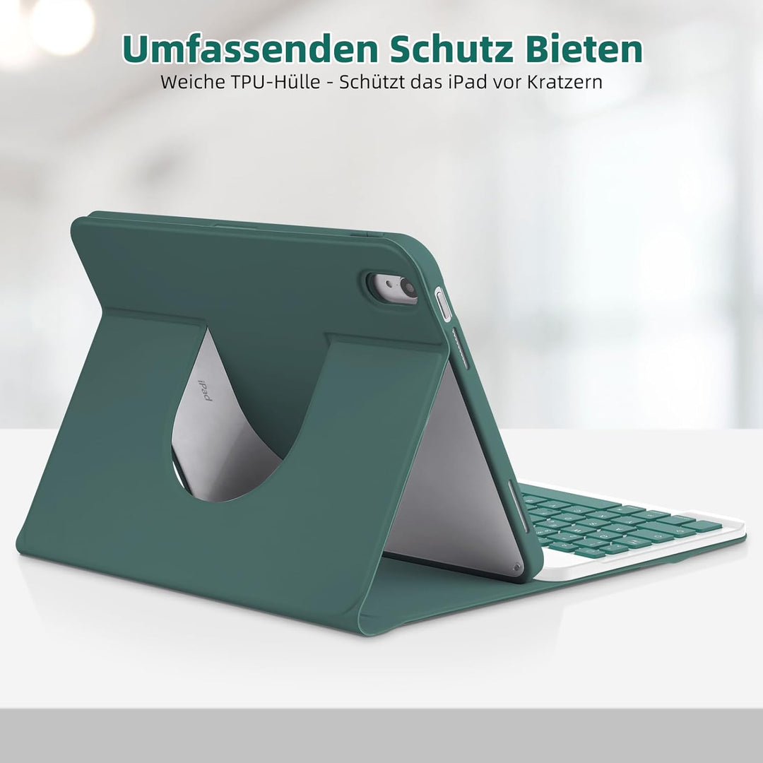 Bettdow für iPad 10.Generation 2022 Tastatur Hülle, Hoch-/Querformat Verwenden, QWERTZ Layout Abnehm