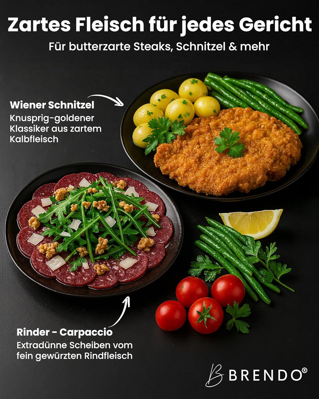 Brendo Edelstahl Fleischklopfer - Ideal für alle Fleischsorten mit Flacher & zackiger Schlagfläche I