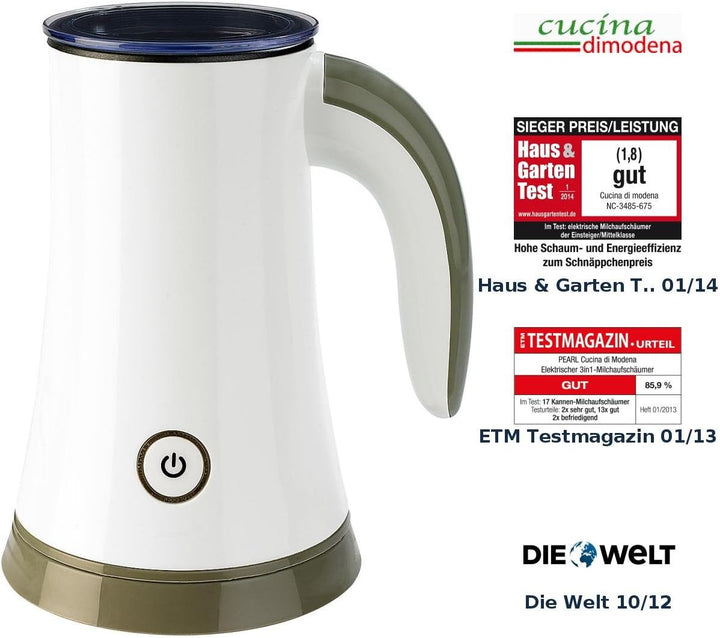 Cucina di Modena Aufschäumer: Elektrischer, kabelloser 3in1-Milchaufschäumer