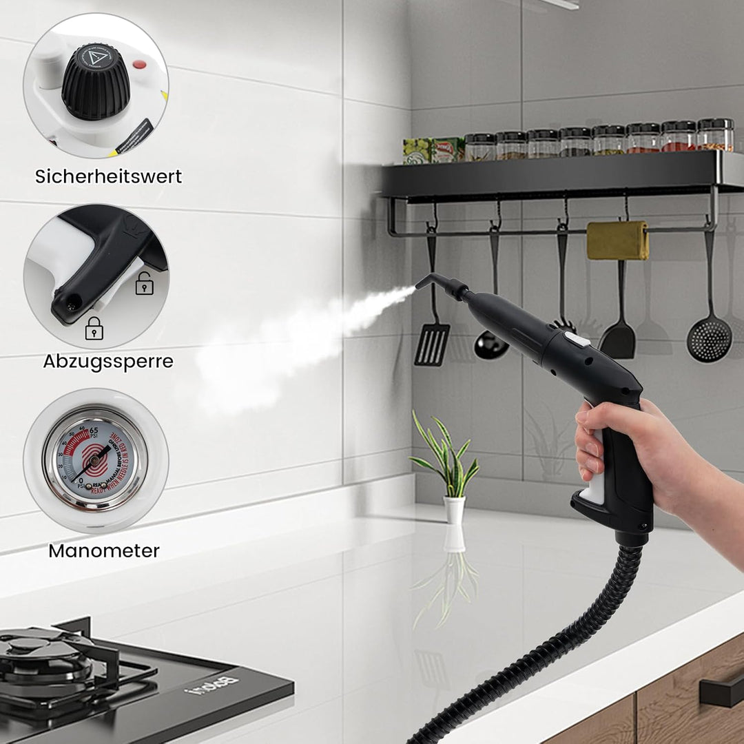 RELAX4LIFE Dampfreiniger 2000W, Dampfdruck: 5 bar, Flächenleistung: 108 m², Tank: 1,8 L, Aufheizzeit