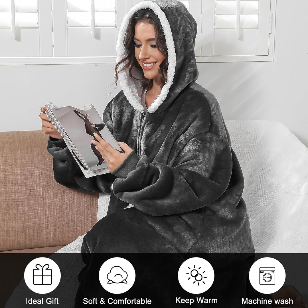 FEELJAM Kuscheldecke mit Ärmeln und Kapuze, Lang Hoodie Decke with Sleeves Pullover Wearable Blanket