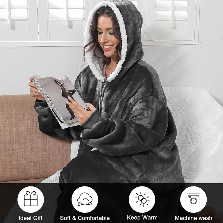 FEELJAM Kuscheldecke mit Ärmeln und Kapuze, Lang Hoodie Decke with Sleeves Pullover Wearable Blanket