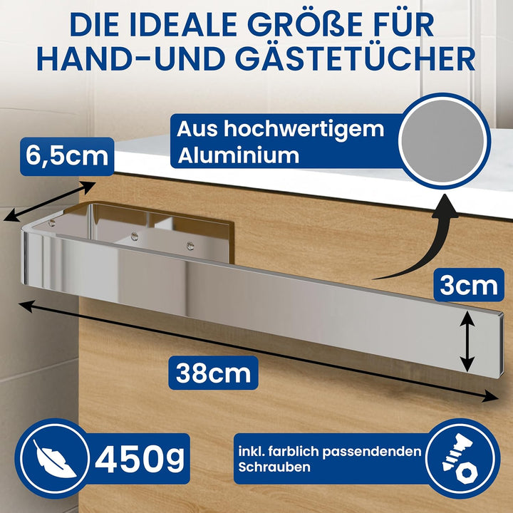 rtmr - Handtuchhalter Schrankmontage, zum Bohren, Chrom, Premium Gästehandtuchhalter aus Aluminium,